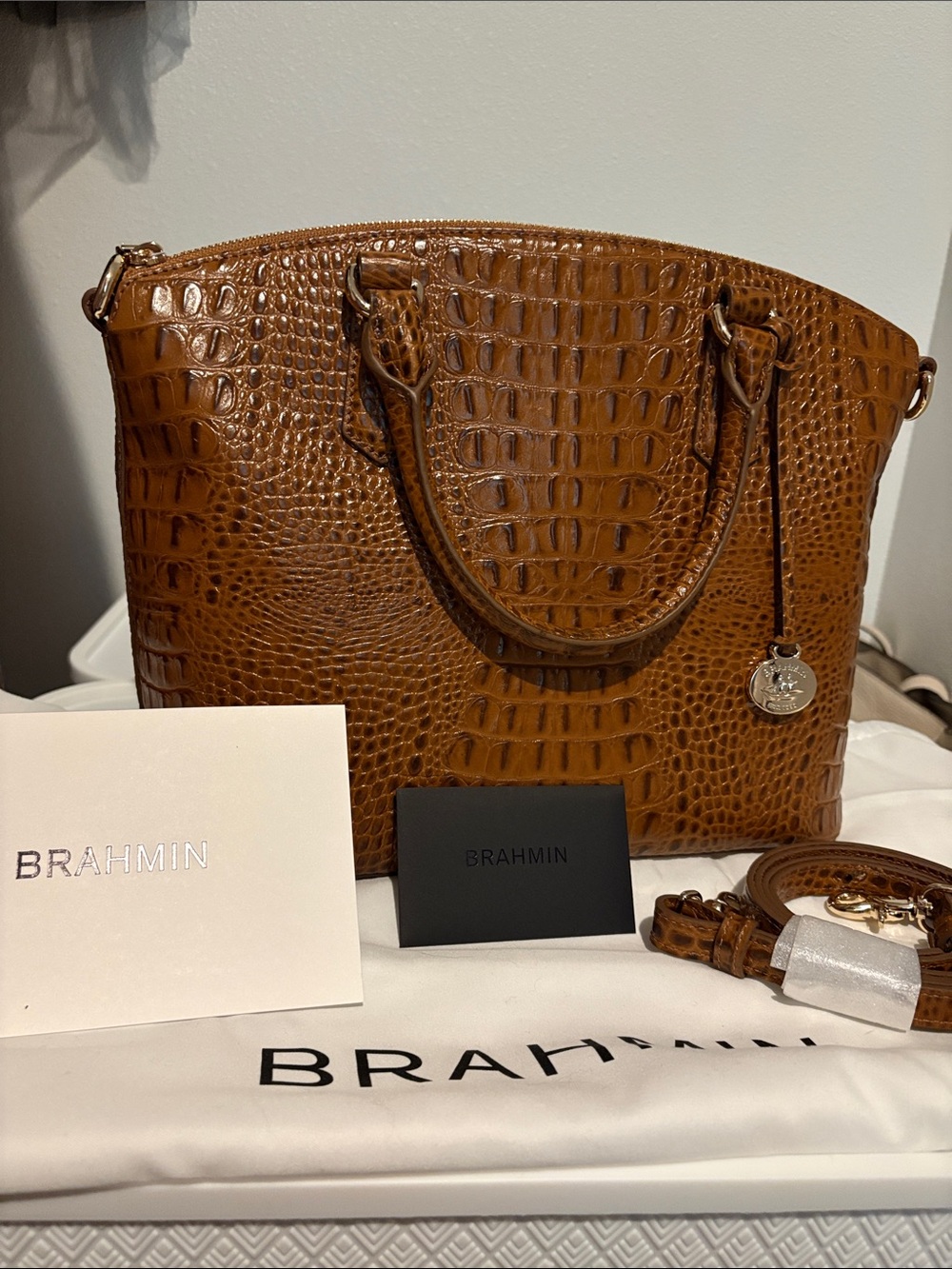 Brahmin Duxbury Croc-Embossed Leather Satchel in Clive concerto